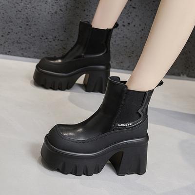 British Style Platform Martin Boots Women's 2025 Autumn and Winter High Heel Thick Heel Medium Boots Small Height-increasing Muffin Cigarette Boots