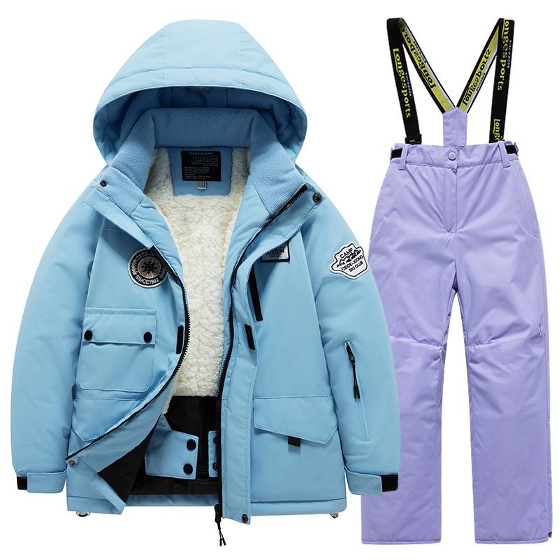 Children's Winter Ski Suit: Fleece-Lined, Waterproof, Windproof, One-Piece Ski Bib Pants for Boys and Girls