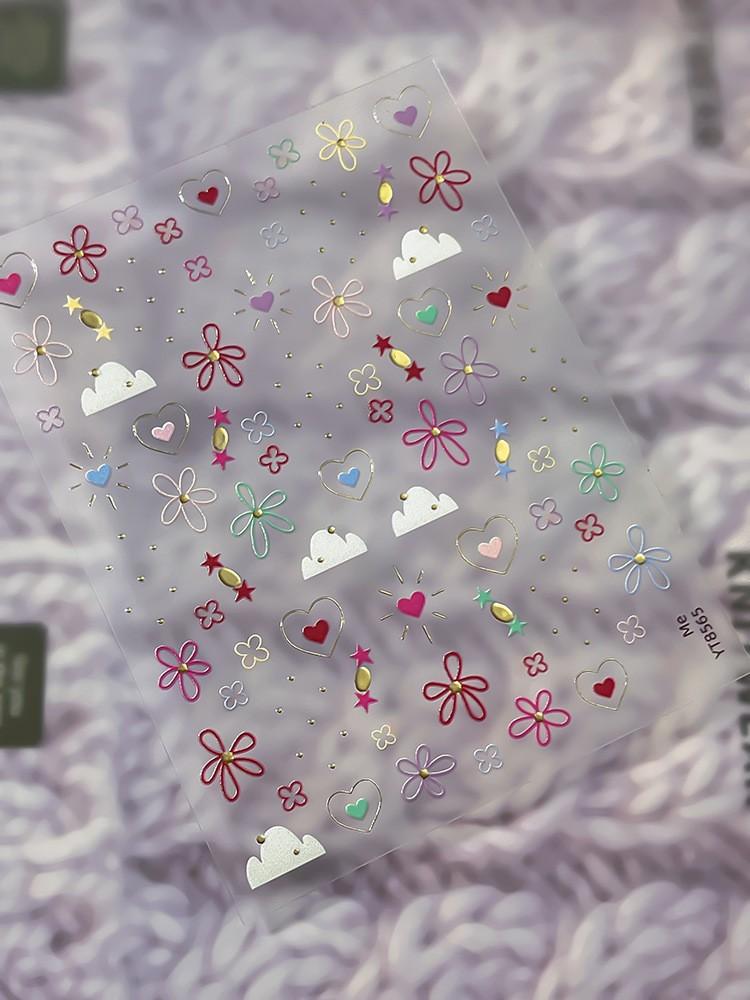 Shell Light Macaron Star Bow Nail Stickers Dopamine Embossed Heart Nail Decals