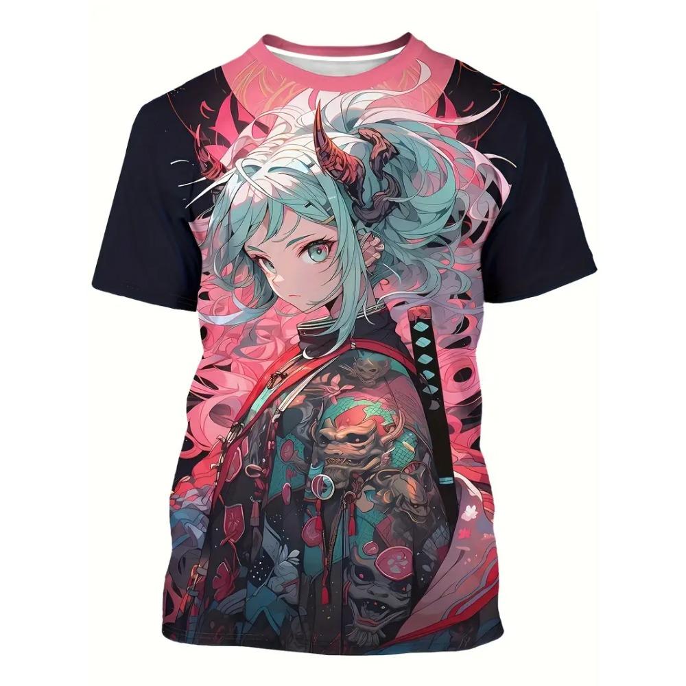 2026 Men's Anime Samurai Girl 3D Printed Fashion T-Shirt for Adults-Street Trend Style Short-Sleeved