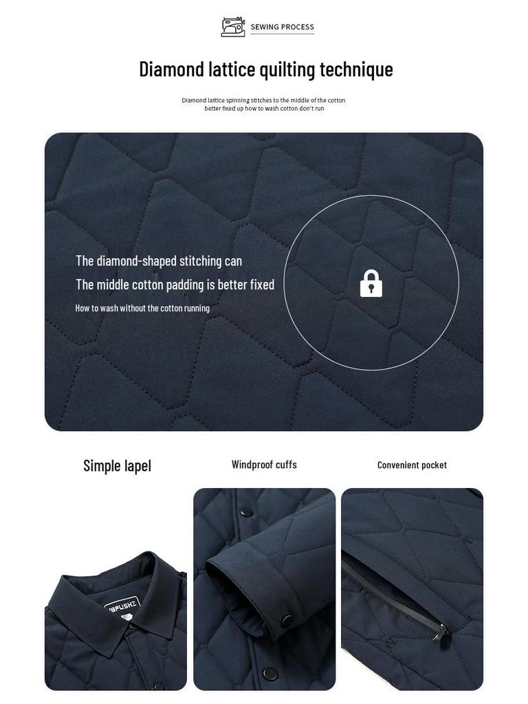 Men's 2023 Quilted Diamond Pattern Silk-Cotton Jacket - Lightweight Autumn Winter Shirt Style