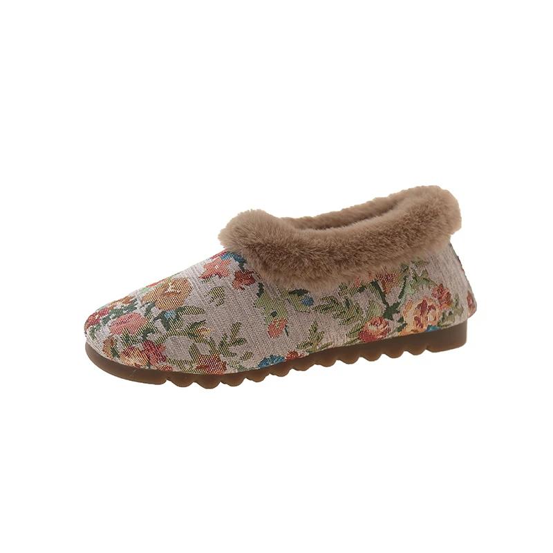 Flats Women Shallow Warm Boots Winter Knitting Embroider Fashion Designer New 2025 Trend Women Shoes Cozy Short Plush Snow Boots