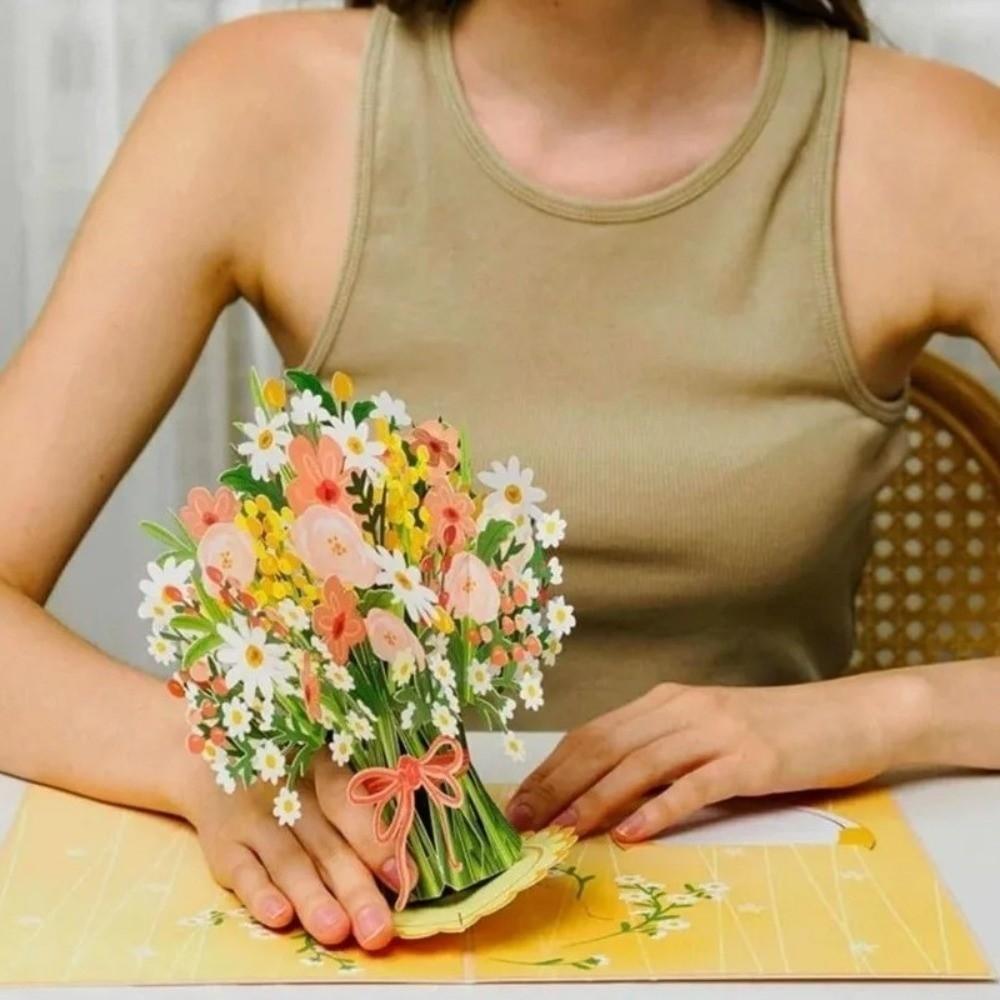 Lavender 3D Pop Up Flower Bouquet Card Romantic Wedding Blessing Card  Mothers Day