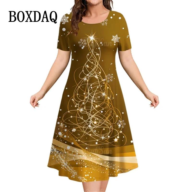 Rochii de Crăciun pentru Femei Pentru Iarnă Rochie cu Mânecă Scurtă cu Imprimeu Fulgi de Nea de Crăciun Mărimi Mari Casual cu Gât Rotund Larg Haine de Petrecere Nou