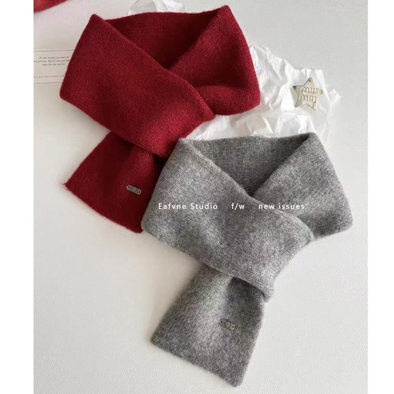 Wool Knitted Blended Red Small Scarf with Ear Piercing Holes for Winter Warmth A Family and Children's Scarf
