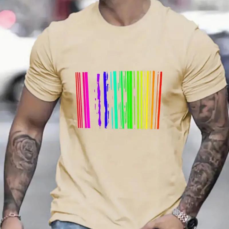 

Новая летняя мужская модная футболка с индивидуальным цветным штрих-кодом, мужская футболка, топ 8XL бежевый