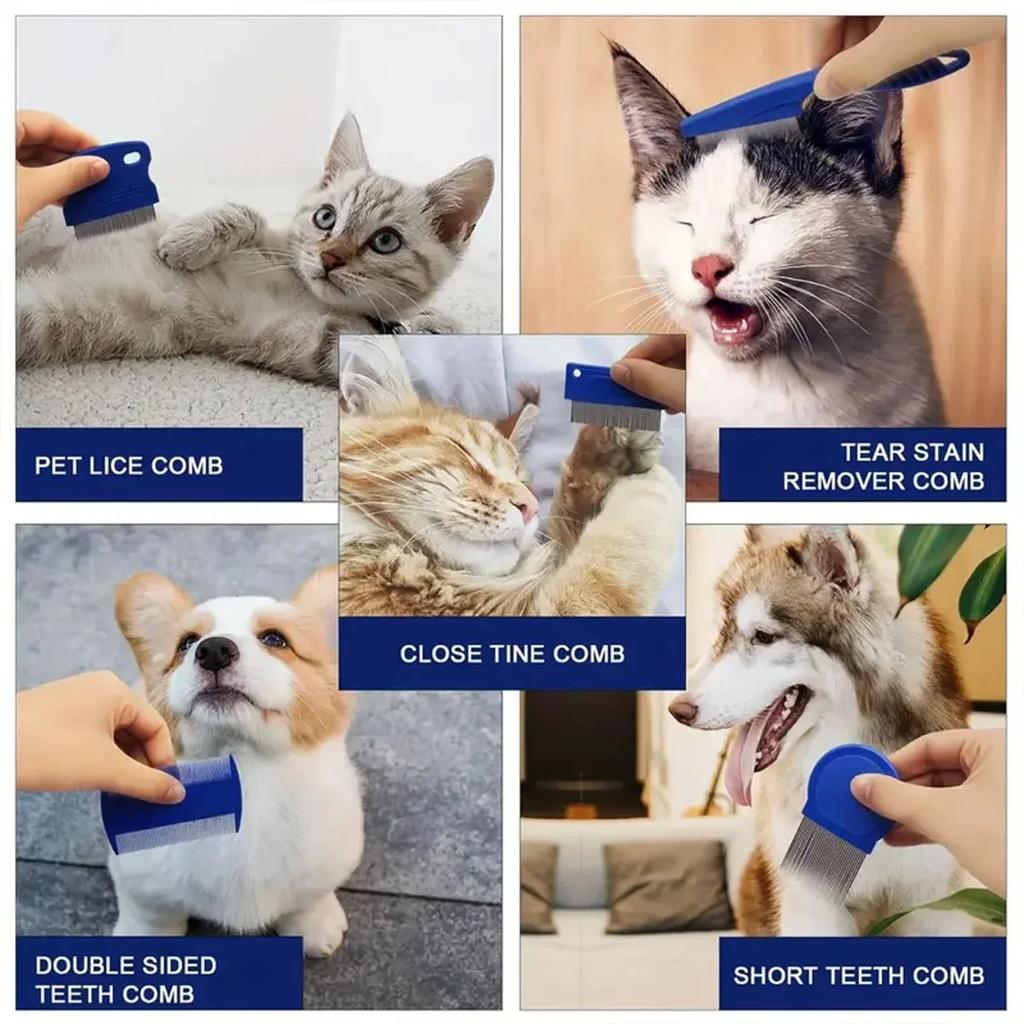 6 Pcs/set Pet Flea Comb Stainless Steel Head Lice Comb Cat Grooming Comb Removes Mucus and Crust Small Lice Flea Comb
