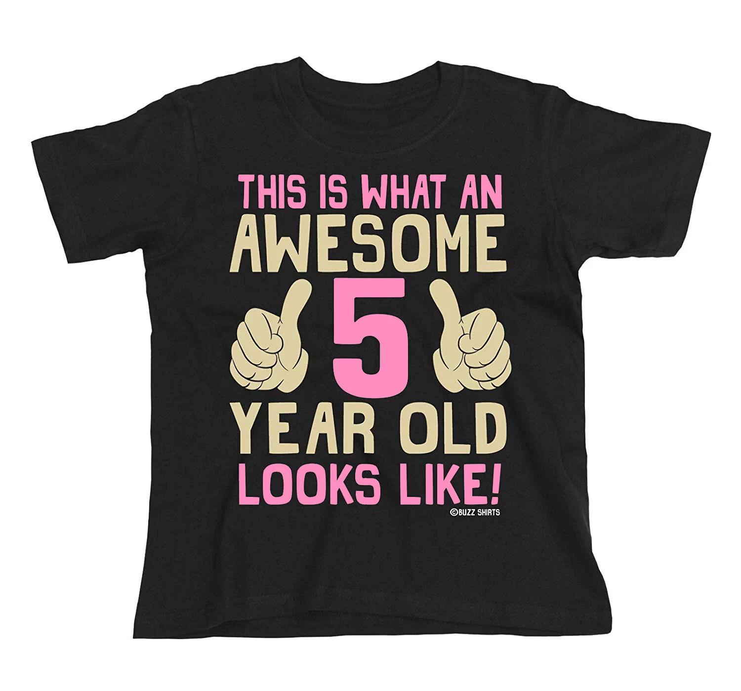 Girls 5th Birthday T-Shirt Kids Cotton Awesome 5 Year Old GIFT Idea 140