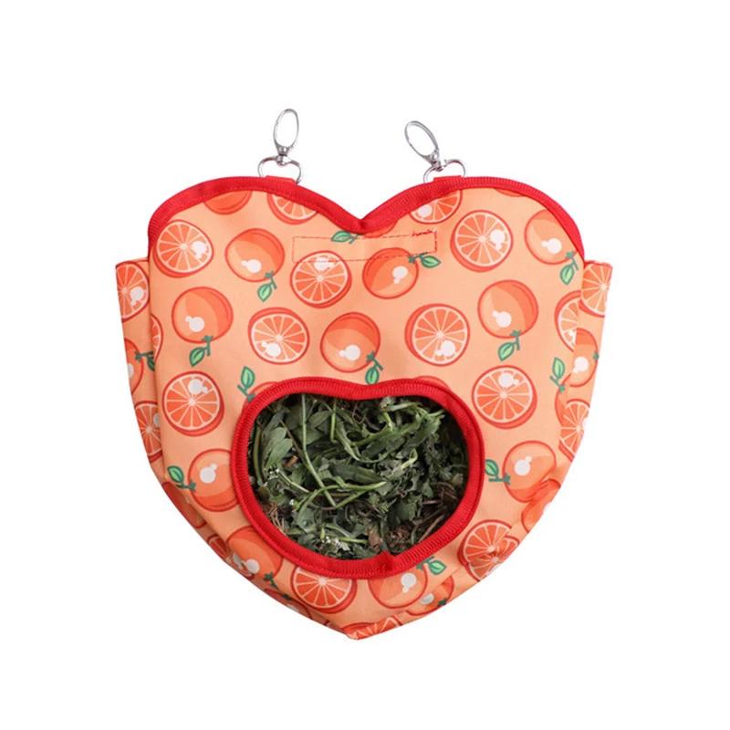 

Кормушка для сена для морских свинок с крючками, подвесная сумка для кормления травой для мелких домашних животных, кроликов, хомяков, дозатор для корма, контейнер оранжевый