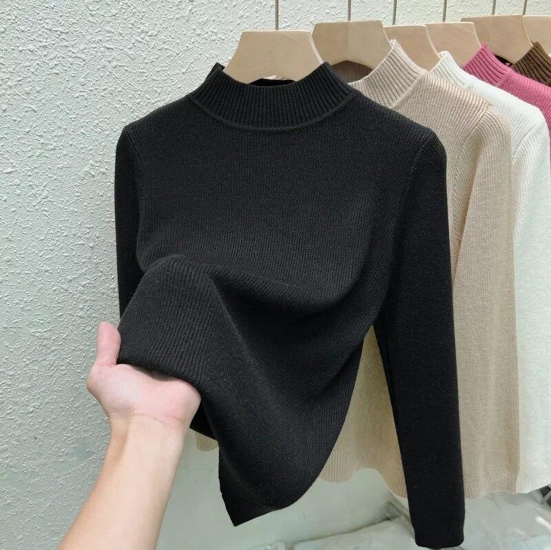 Autunno Inverno Moda Caldo Pile Donna Maglione Casual Slim Fit Solido Addensato Pullover da Donna Ufficio Velluto Top 29777