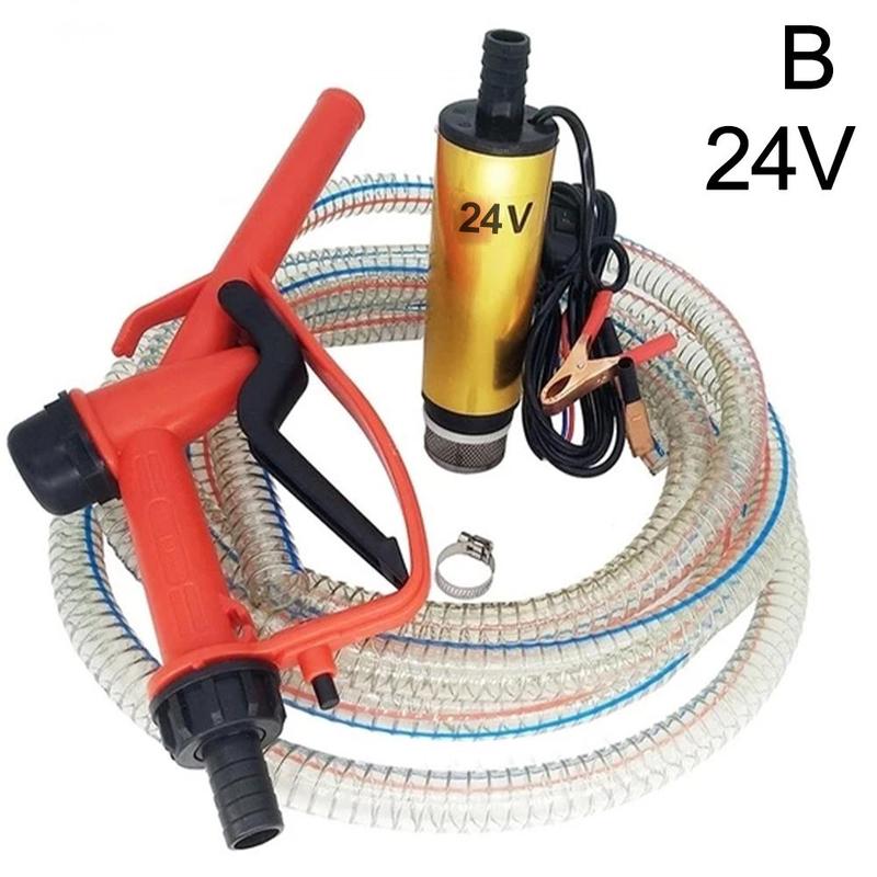 DC 12V/24V Oil Pump Refueling Gun Combination Set Electric Submersible Pump 5meter Steel Oil Hose Submersible Transfer Fuel Pump