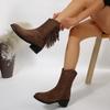 Autumn Flock Fringes Women's Boots Western Cowboy Ankle Boots Slip on Pointy Frosted  Square Heels Cowgirl Shoes for Women