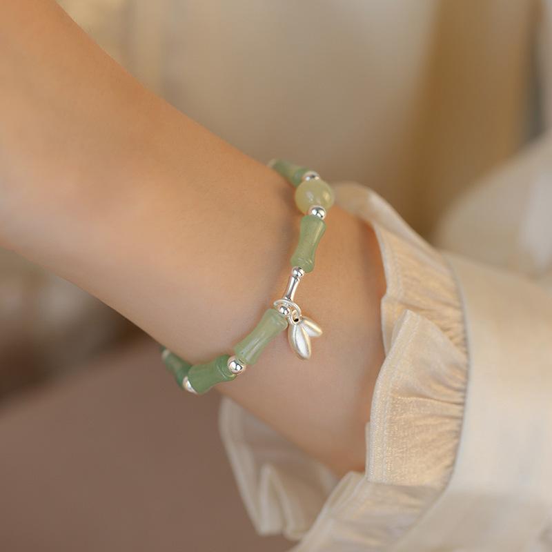 New Chinese Style Bamboo Knot Bamboo Leaf Pendant Bracelet Niche Design Sense New Chinese Style Ancient Style Personality Fashion Hand Jewelry