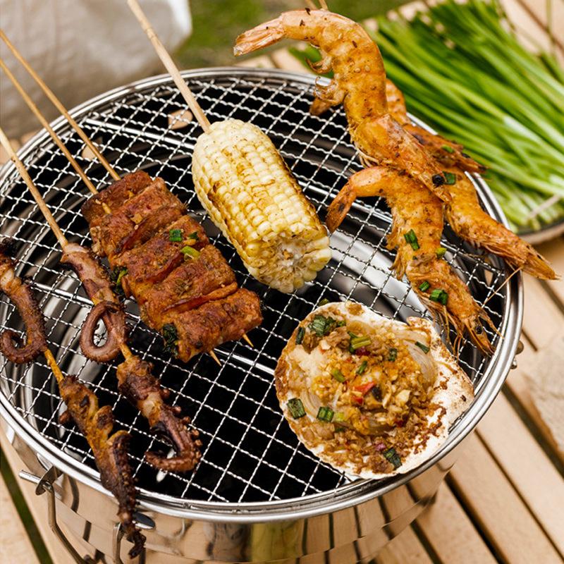 Churrasqueira para piquenique, Churrasqueira de aço inoxidável para acampamento ao ar livre, Churrasqueira pequena, Fogão a carvão de madeira dobrável portátil