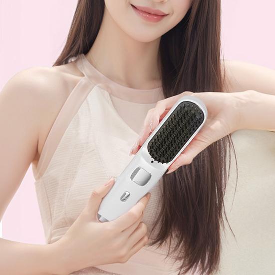 Cordless Hair Straightener Brush 4 Temperature Settings Mini Hair Straightening Comb USB Rechargeable Fast Heating Electric Hot Brush