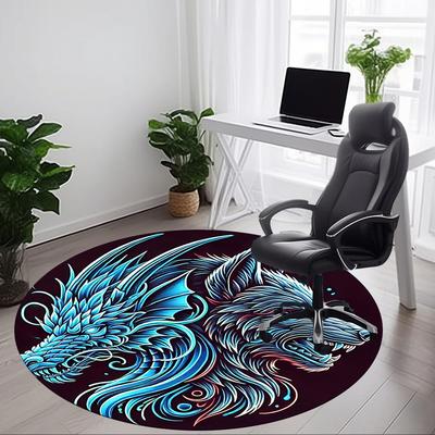 1 pièce Tapis Rond Tête de Dragon Loup pour Bureau, Antidérapant, Doux et Durable, Tapis de Bureau pour Décoration Intérieure, Parfait pour le Bureau