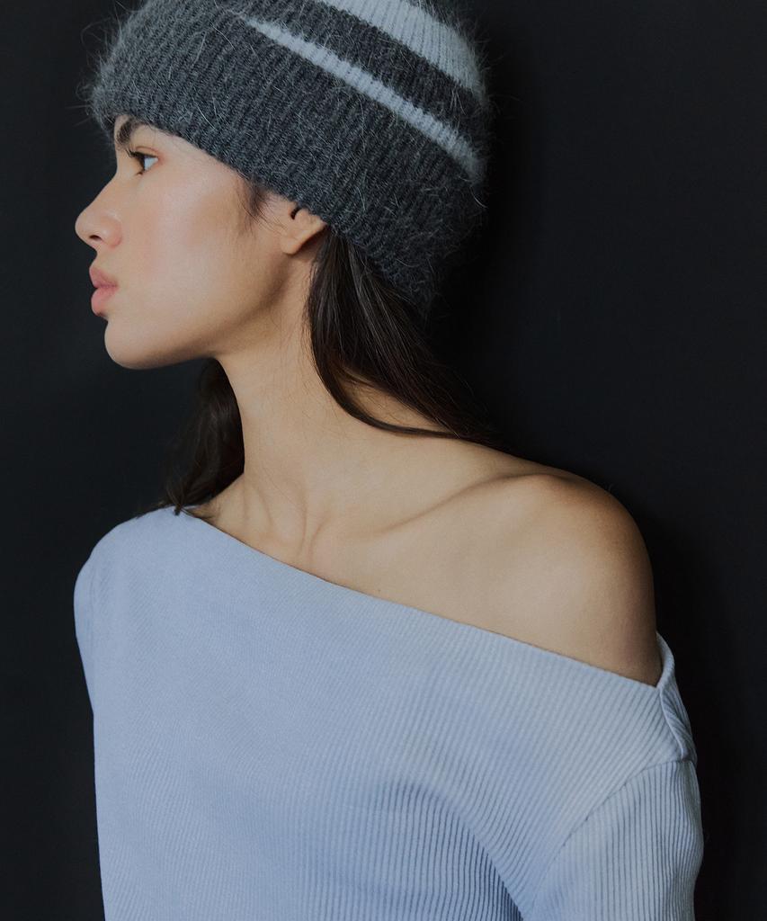 IHR Striped Angora Beanie / Grey