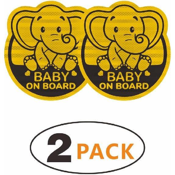 Baby On Board Sticker for Cars- 2Pack Baby In Car High Intensity Reflective Waterproof Vinyl Safety Car Signs for Rear, Side Windows, Bumpers-Baby
