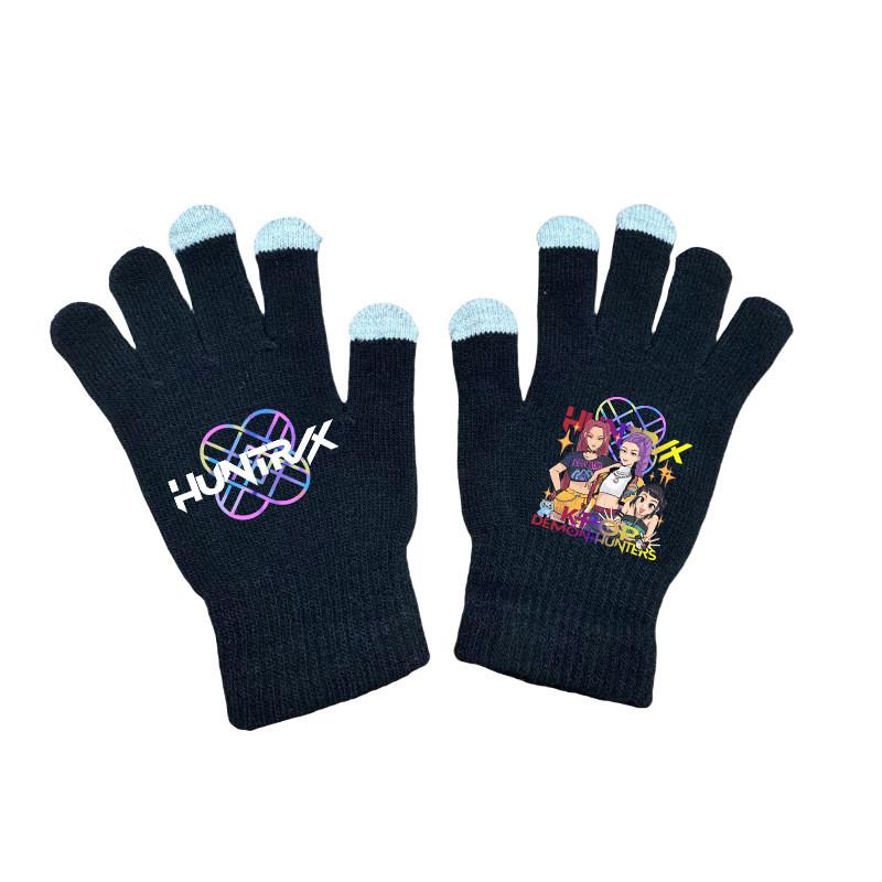Kids Boys Girls Kpop Hunters Derpy Rumi Zoey Mira Printed Velvet Autumn Winter Warm Knitted Gloves