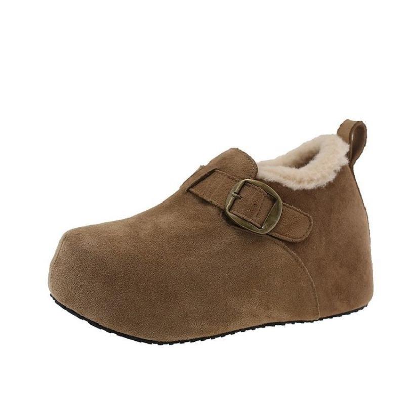 Inner heightening retro thick-soled all-inclusive women's shoes, new autumn and winter one-pedal Doudou shoes, velvet cotton shoes