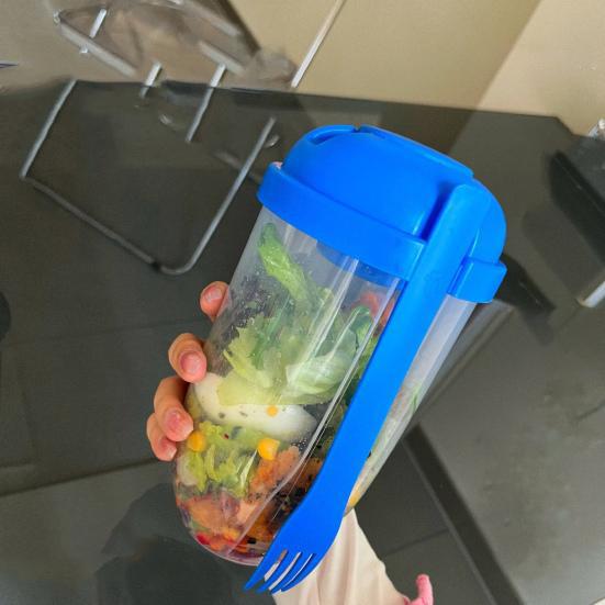 WTEMPO 1000ML Salad Cup with Fork Large Capacity Portable Low Fat Diet Meal Fruit and Vegetable Snack Cup for Outdoor
