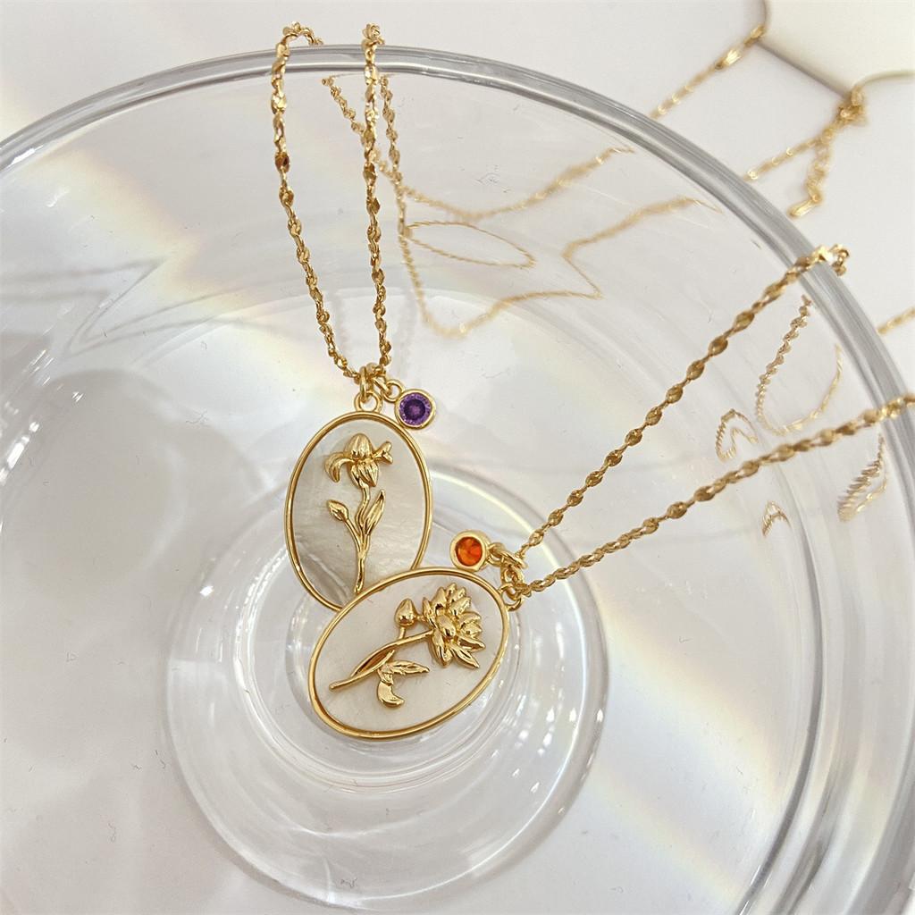 Birthstone Necklace For Women With Mother Of Pearl Flower Pendant And Dangle Charm For Birth Month Gift