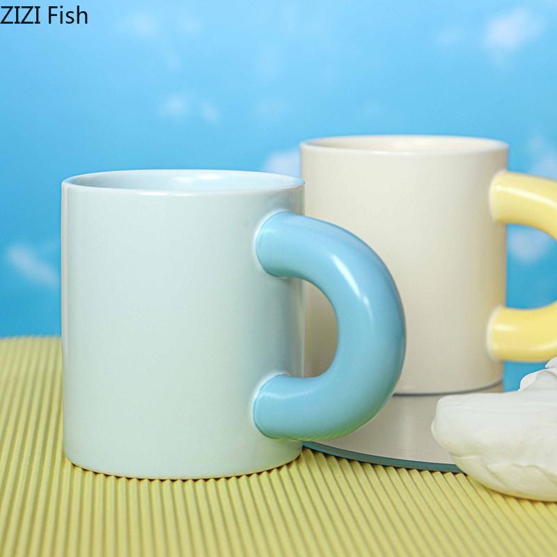 Creative Minimalism Porcelain Mugs Tableware Big Handle Water Cup Coffee Mug Dining Table Afternoon Tea Teacup Fruits Juice Cup