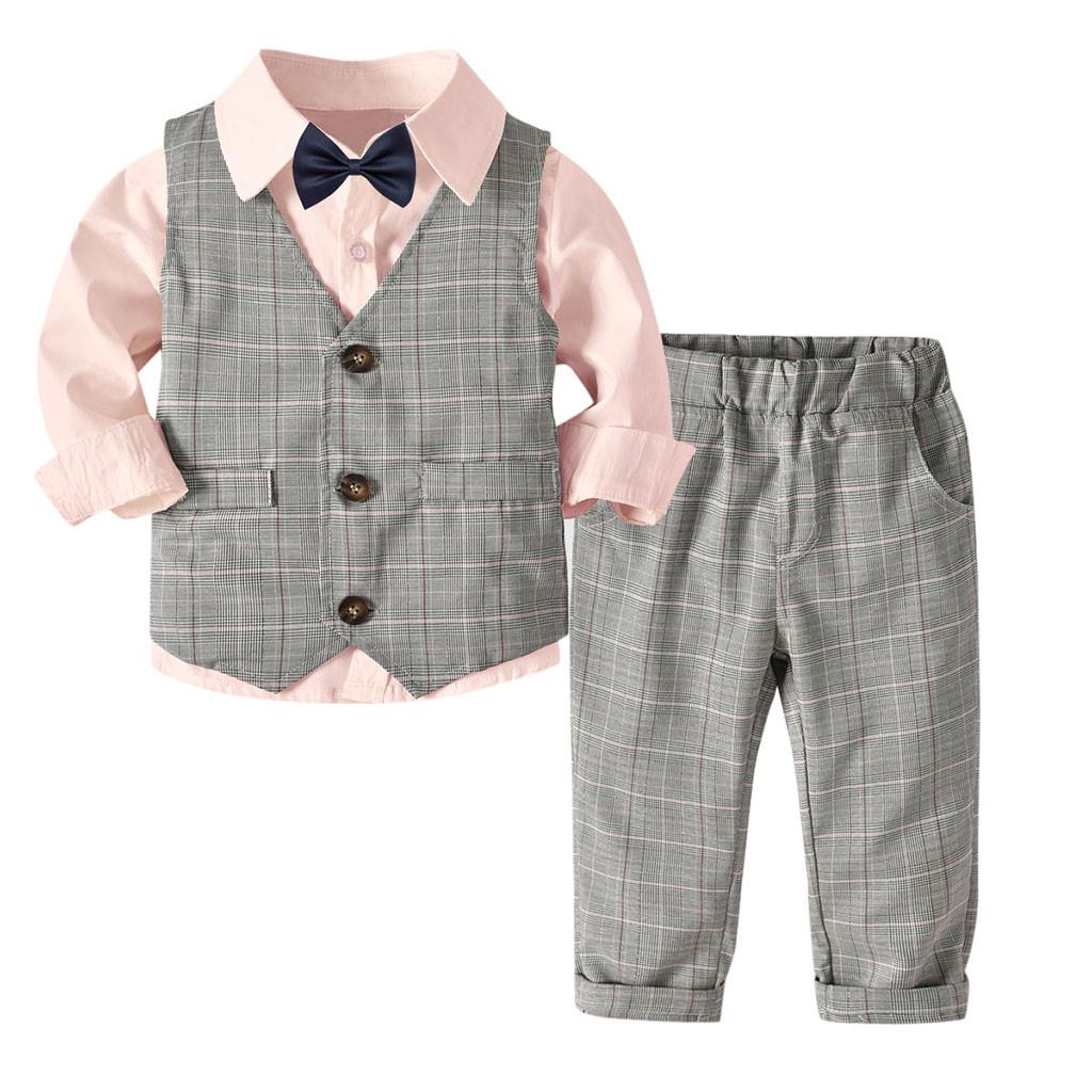 4PC Bowtie Gentleman Vest TShirt Pants Wedding Suit Toddler Baby Boy