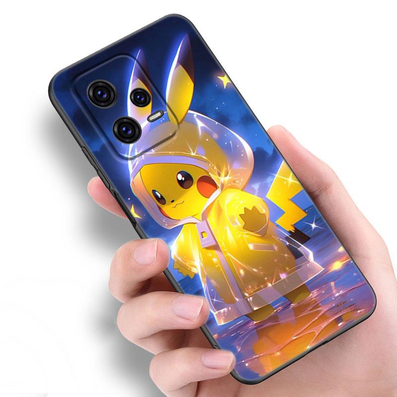 Cute P-Pikachu Black Silicone Phone Case For Xiaomi Redmi Note 9 10 11 11S 11T 12 13 Pro 5G Plus 9S 10S 12S