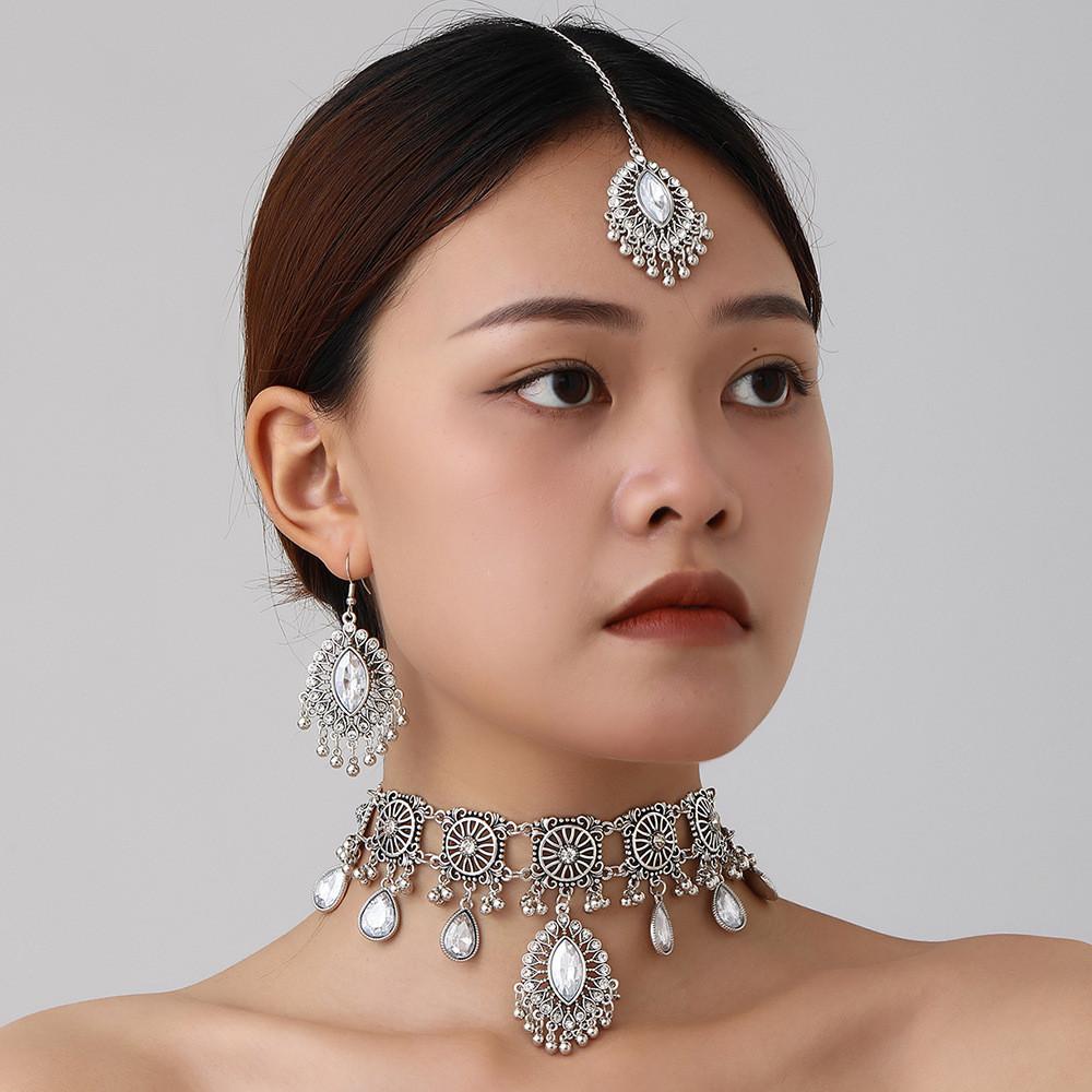 Middle East Ethnic Style Necklace And Earring Set With Water Dazzle Drop For Women