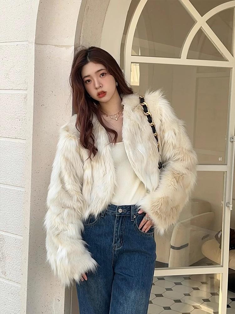 Gradually change short fur coat, loose in winter, thickened high-end temperament, short long-sleeved coat for women
