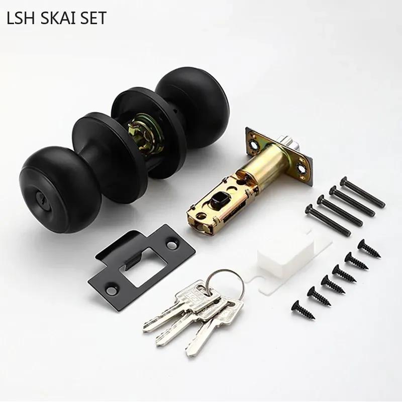 Stainless Steel Spherical Handle Lock Entrance Passage Keyless Door Lock Black Bathroom Door Lock Indoor Hardware Lockset