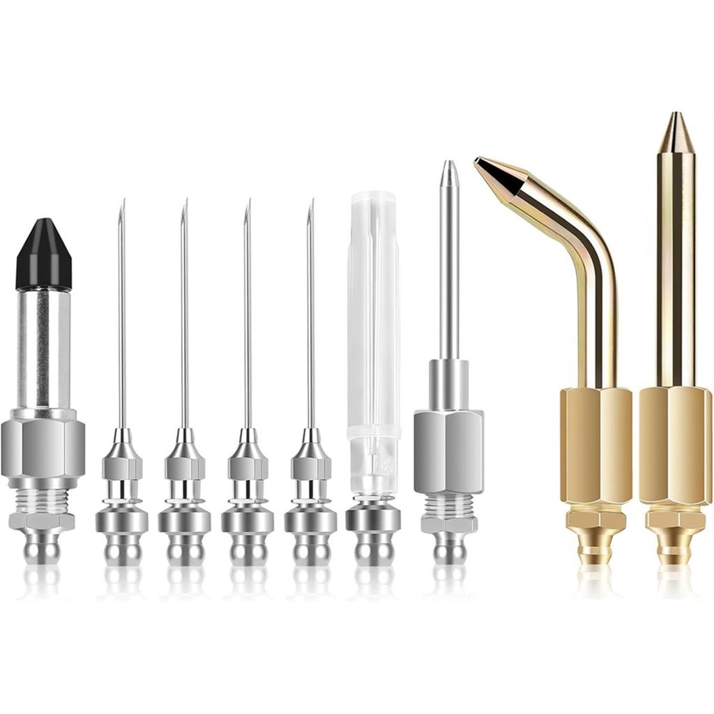 BHBL 9PCS Grease Accessory Kit, Grease Needle Tip & Grease Needle Nozzle Bent & Straight Nozzles, Nipple and Elbow Adapter