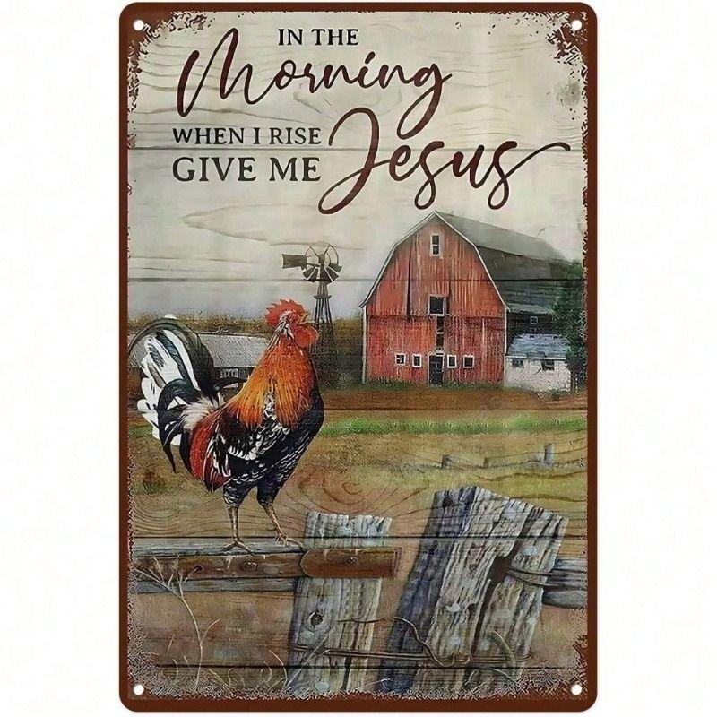 Metal Wall Art Poster, Rooster Retro Kitchen Decor, 8x12 Inch