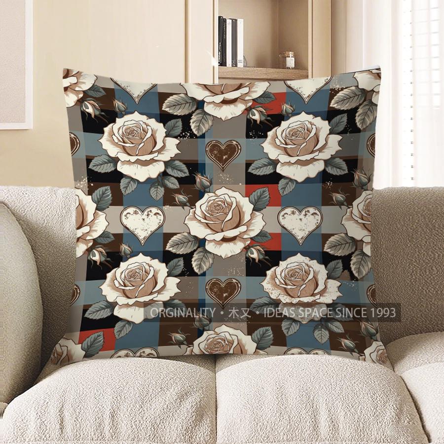 2D Floral Hearts Pattern Throw Pillow Covers Pattern Cushion Cover Suitable For Sofa Bedroom Car Pillow Cover