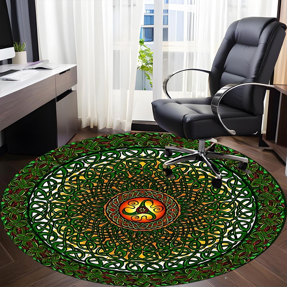 1pc Celtic Knotwork Design Chair Carpet for Office Non-Slip, Machine Washable Rug for Office - Holiday DecorMachine Made Yy251029115