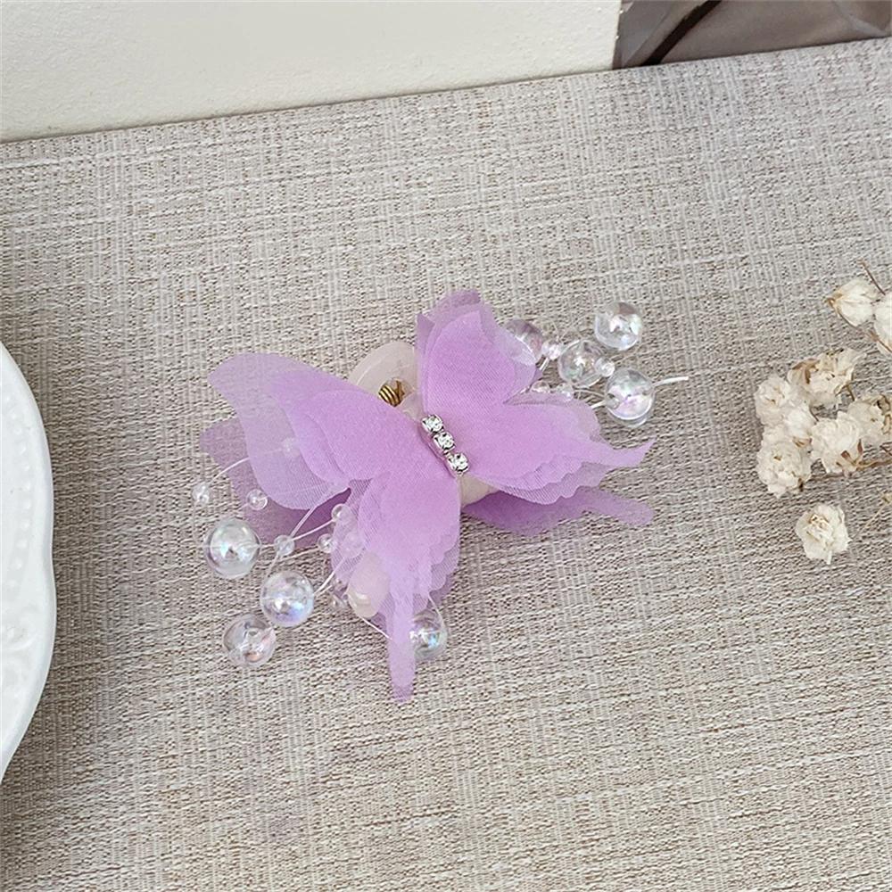 New Rhinestone Butterfly Small Grab Clip for Women Sweet Temperament Tie Hair Shark Clip Fashion Girl Hair Accessories