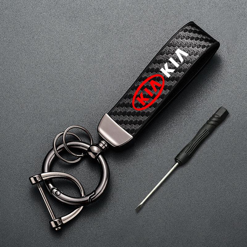 Car Carbon Fiber Style Keychain Microfiber Leather Key Chain For KIA K5 K9 Sorento Ceed Sportage Carnival Stinger Forte Niro EV6 rtzup33