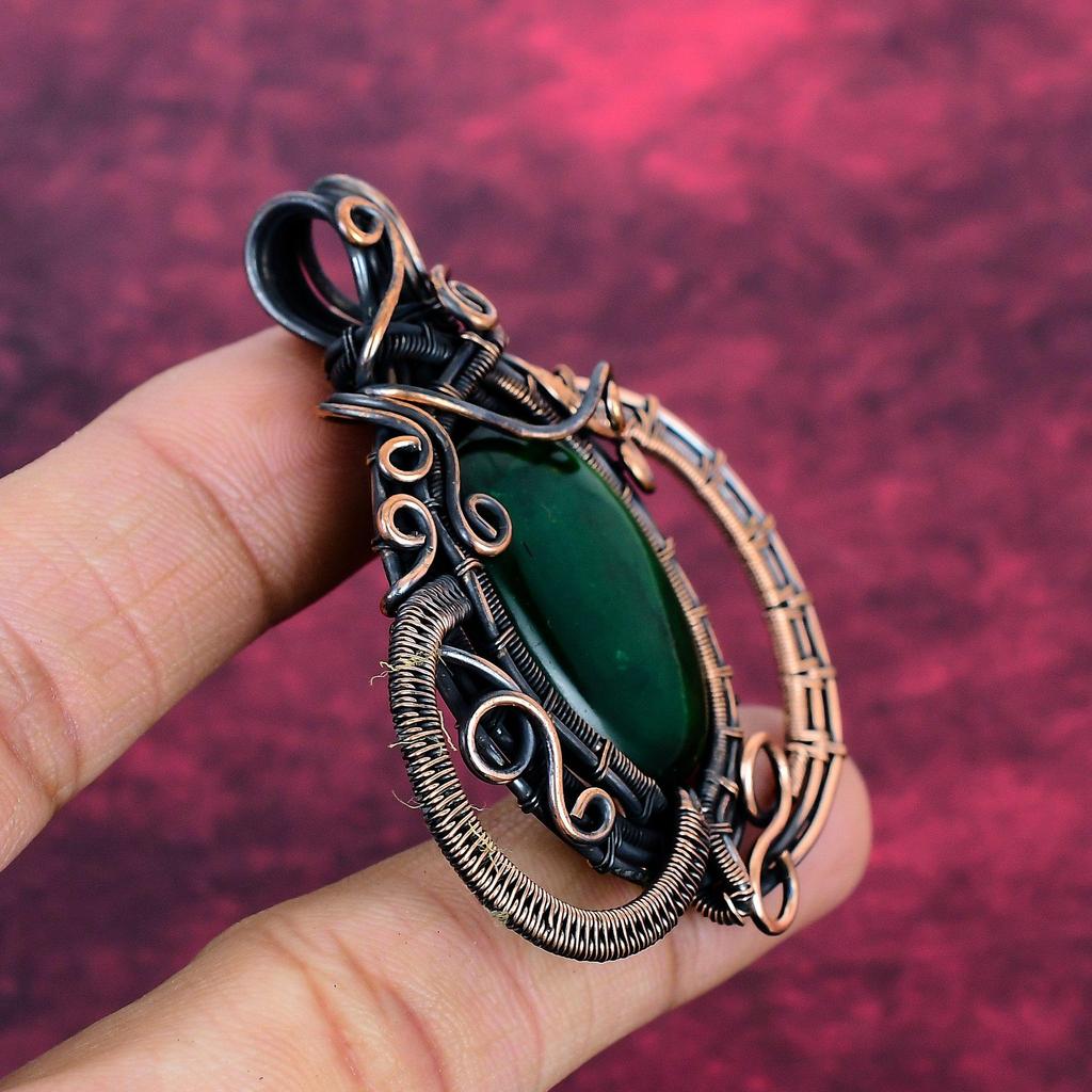 Green Fire Labradorite Pendant Copper Wire Wrapped Jewelry Real Gemstone Pendant