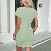 Women’s Short Sleeve Striped Dress with Waist Tie Casual Crew Neck Mini Dress for Everyday Wear and Outfits