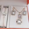 European and American Square Diamond Jewelry Set, Colorful Rhinestone Necklace, Earrings, Ring Bracelet Set, Bridal Jewelry.