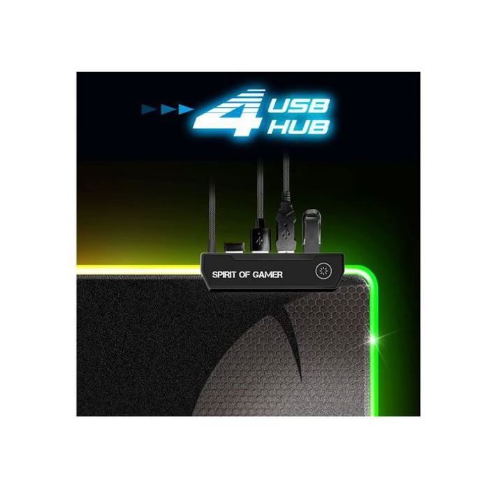 Tapis de Souris Gamer - DARSKULL - XXXL RGB - 12 Modes de Rétroéclairage - Hub 4 Ports USB - Antidérapant