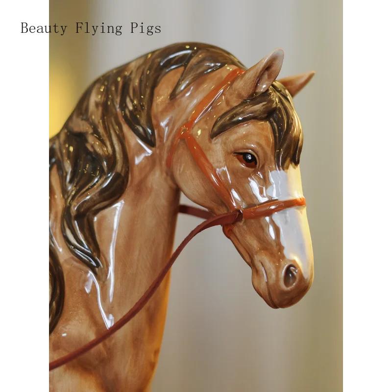 37x10.5x30.8cm 1PCS ceramic zodiac horse ornament, home, living room, desktop decoration, handicrafts,business gift,opening gift