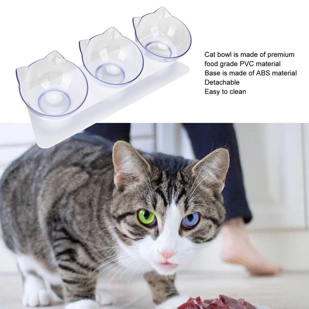 Katzen erhöhte Futterbar 3 Näpfe Transparent Abnehmbar Halswirbelsäulen-Schutz Erhöhte Katzenfutter Näpfe Für Haustier Katze