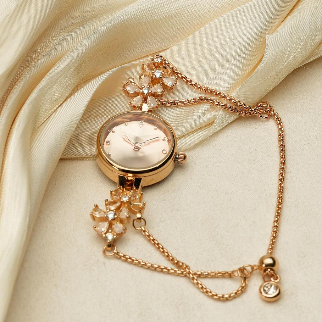 Time100 Japanese Quartz Bracelet Multifaceted Gift Box Included Women's Watch, Movement, Style, Glass, Crystal-Embellished Band, Waterproof, (Gold)