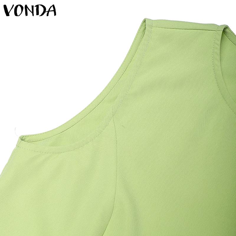 VONDA Women Elegant Round Neck Sleeveless Solid Casual Pleated Dress No Belt