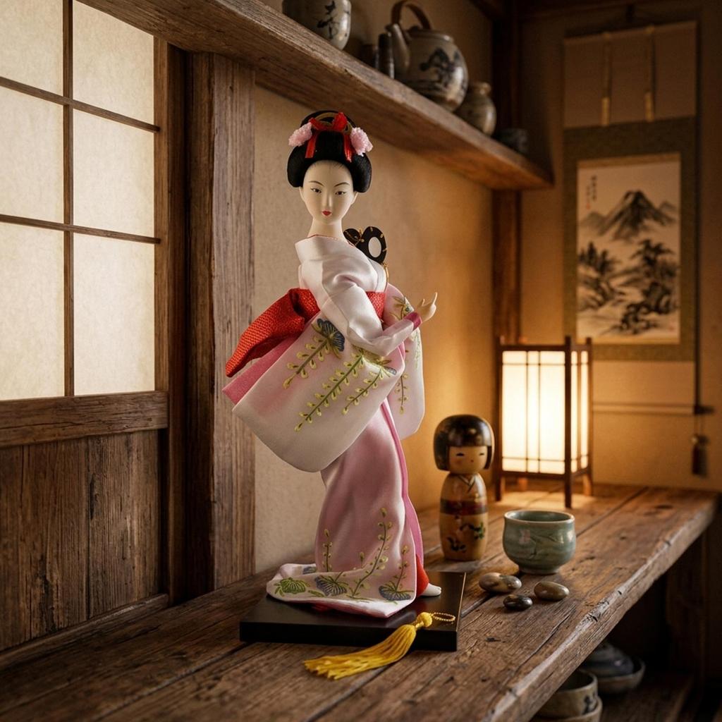 Japanese Geisha Doll, 9" Gifts Girl Statue Asian Kimono Doll Desktop Ornament Collectible Figurine, for Desk Office Cabinet Home