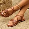Sandálias Femininas Plus Size 2026 Novo Estilo Tiras Trançadas no Pé Elástico Sandálias Romanas de Praia Moda Chinelo Casual Baixo