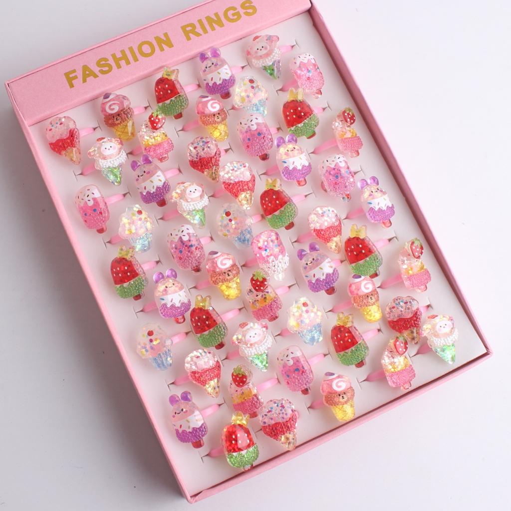 50Pcs Cartoon resin children's ring - Sweet flower ring - Gift box set finger ring - Party gift