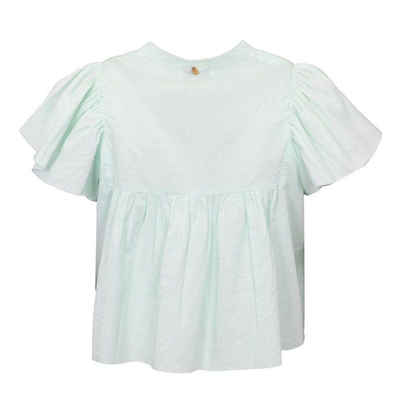 Bluzka z krótkim rękawem z falbanami hita ze stójką zapinaną na guzik Kobieta ANTIK BATIK